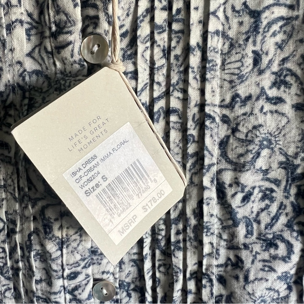 Faherty Isha Floral Imma Dress White with Blue Flowers w/ Pockets Size Small NWT - Picture 6 of 14
